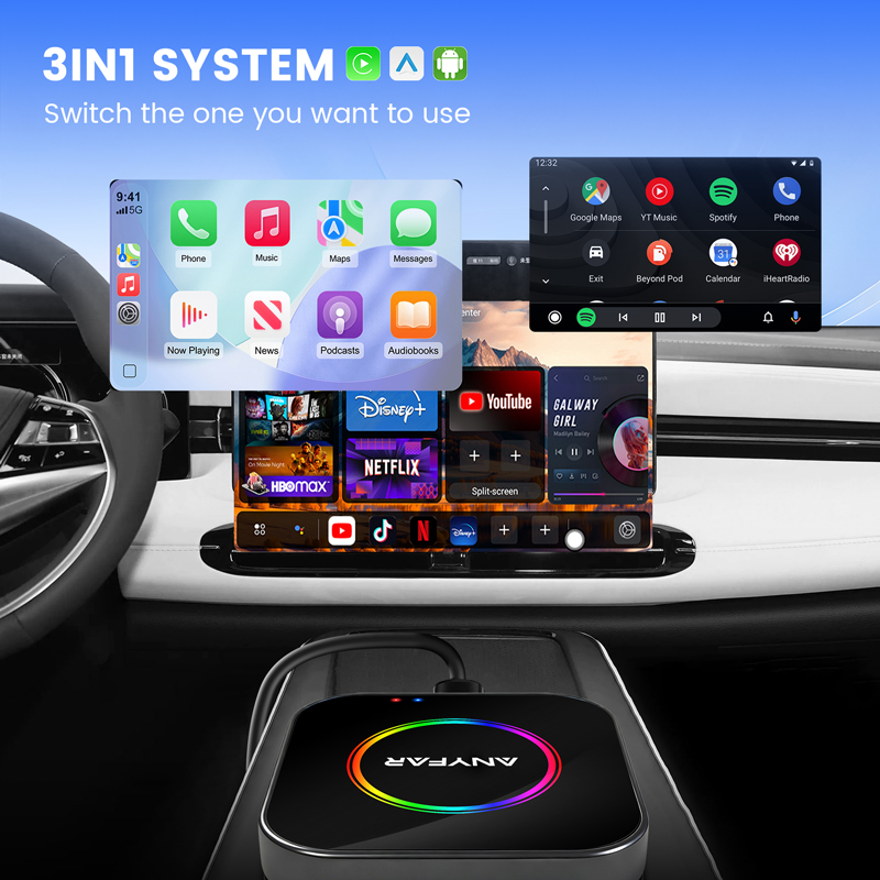 Android 13 CarPlay AI Box – 3-in-1 Wireless