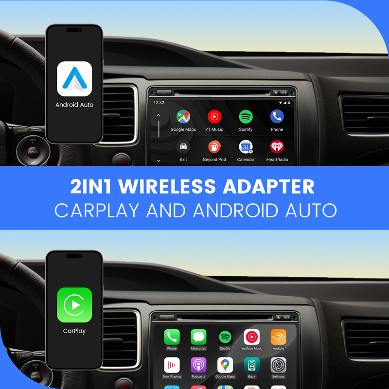 Dual-Port Wireless CarPlay & Android Auto Adapter
