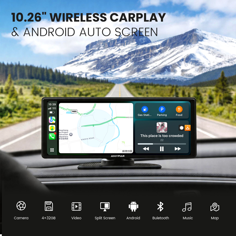 10.26 Inch Portable Wireless CarPlay Android Auto Screen