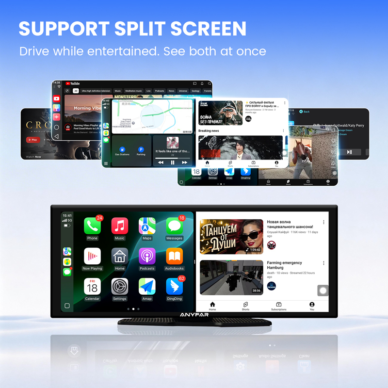 10.26 Inch Portable Wireless CarPlay Android Auto Screen