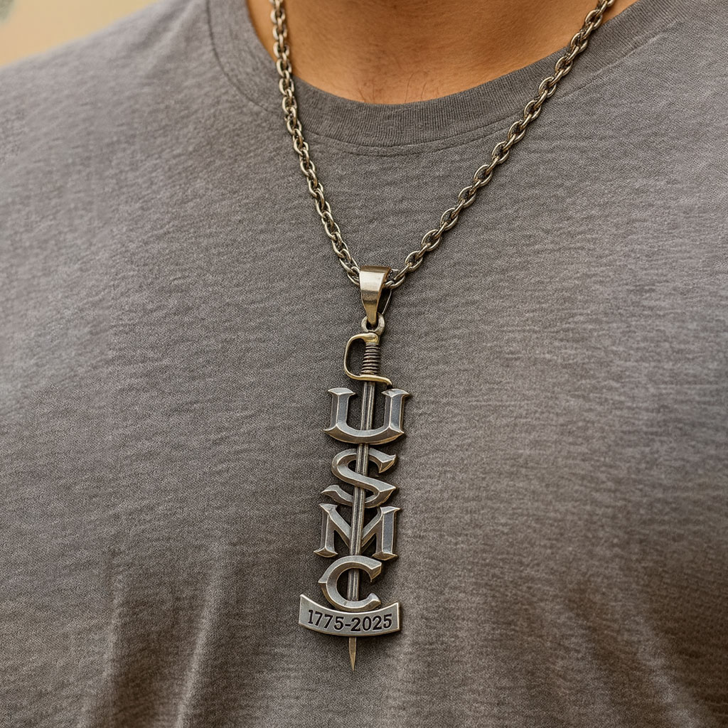 U.S. Marine Corps 1775–2025 Sword Pendant Necklace