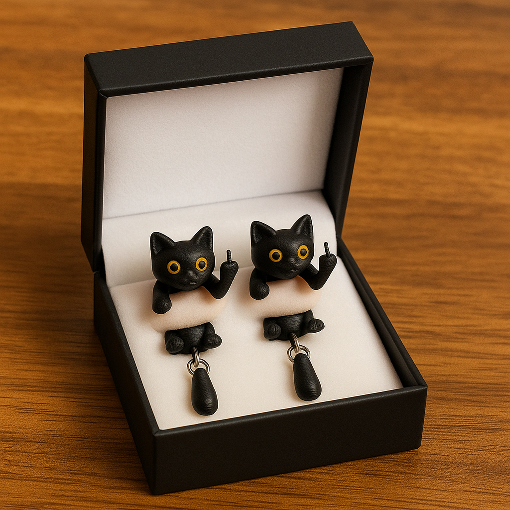 Black Cat Middle Finger Earring