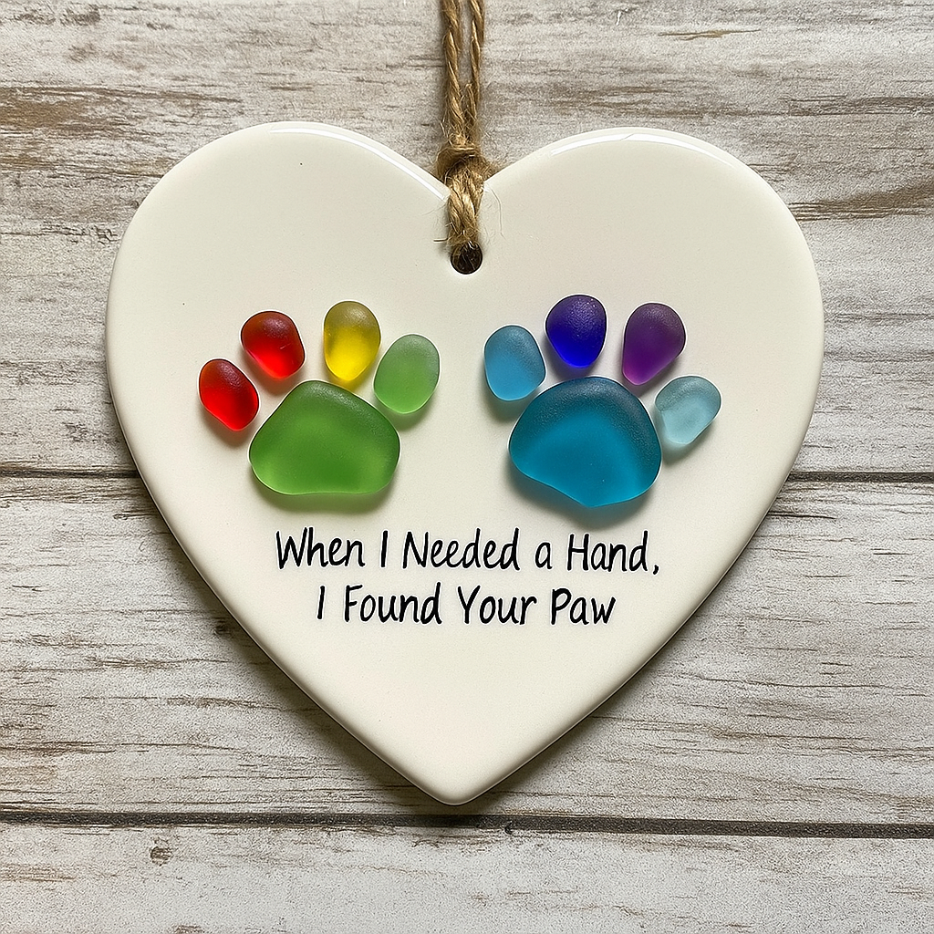 Sea Glass Rainbow Paw Print Friendship Ornament