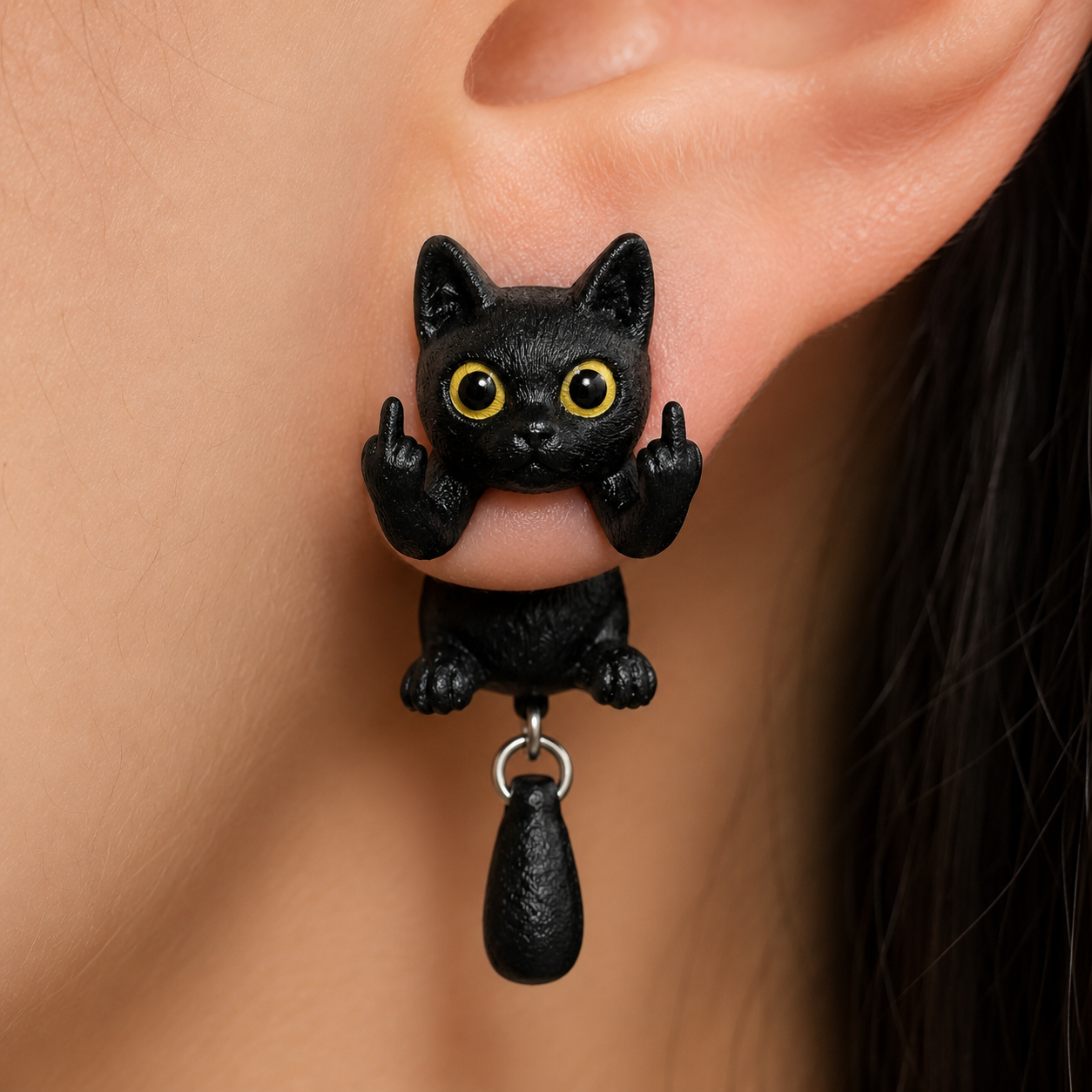 Black Cat Middle Finger Earring
