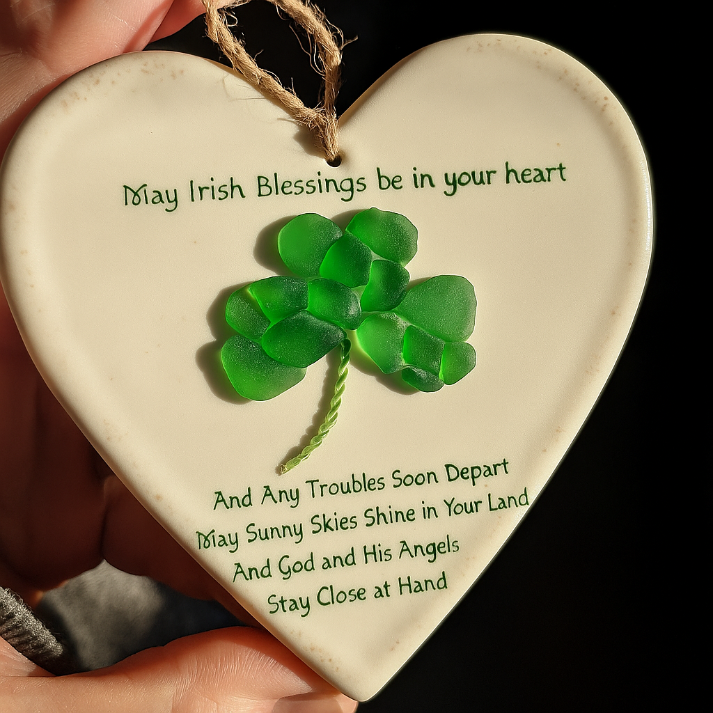 Sea Glass Irish Blessing Shamrock Ornament