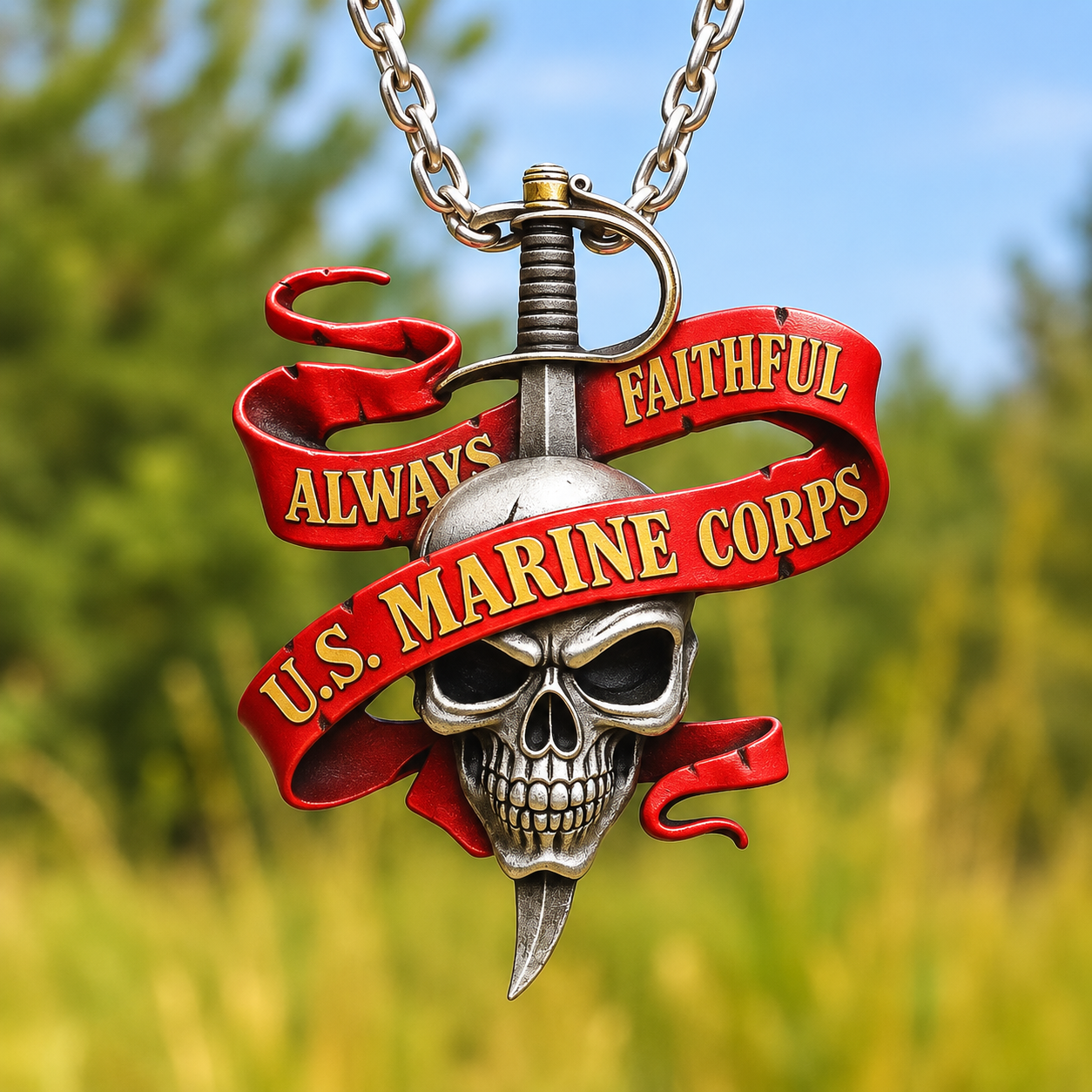 U.S. Marine Corps Skull & Sword Necklace