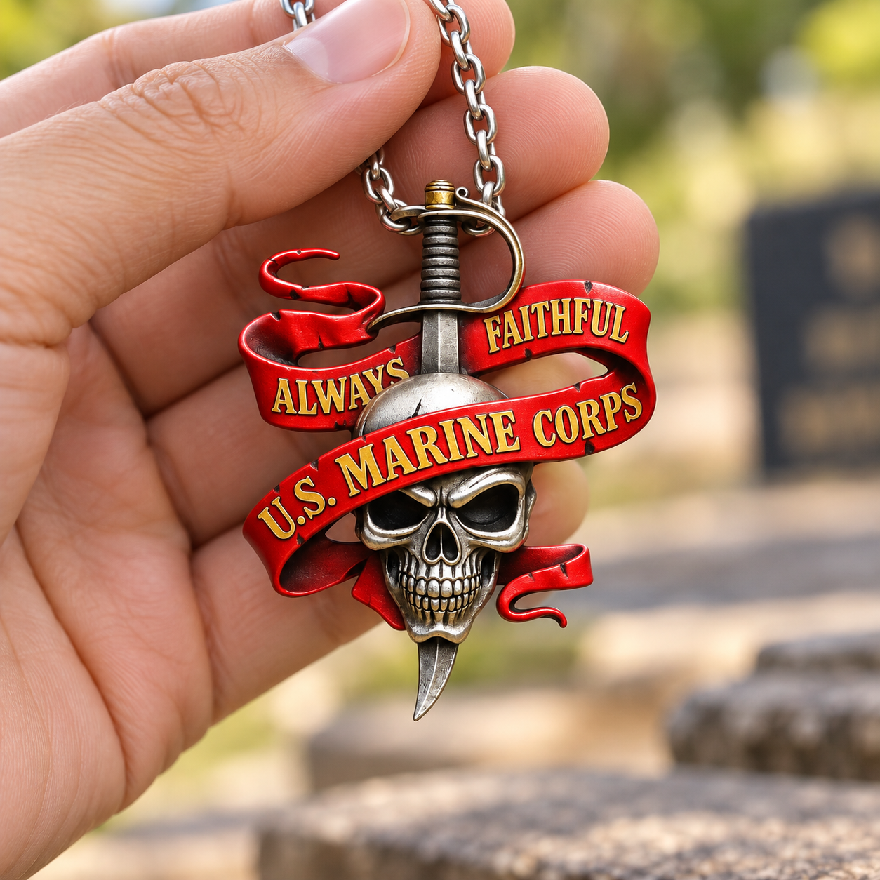 U.S. Marine Corps Skull & Sword Necklace