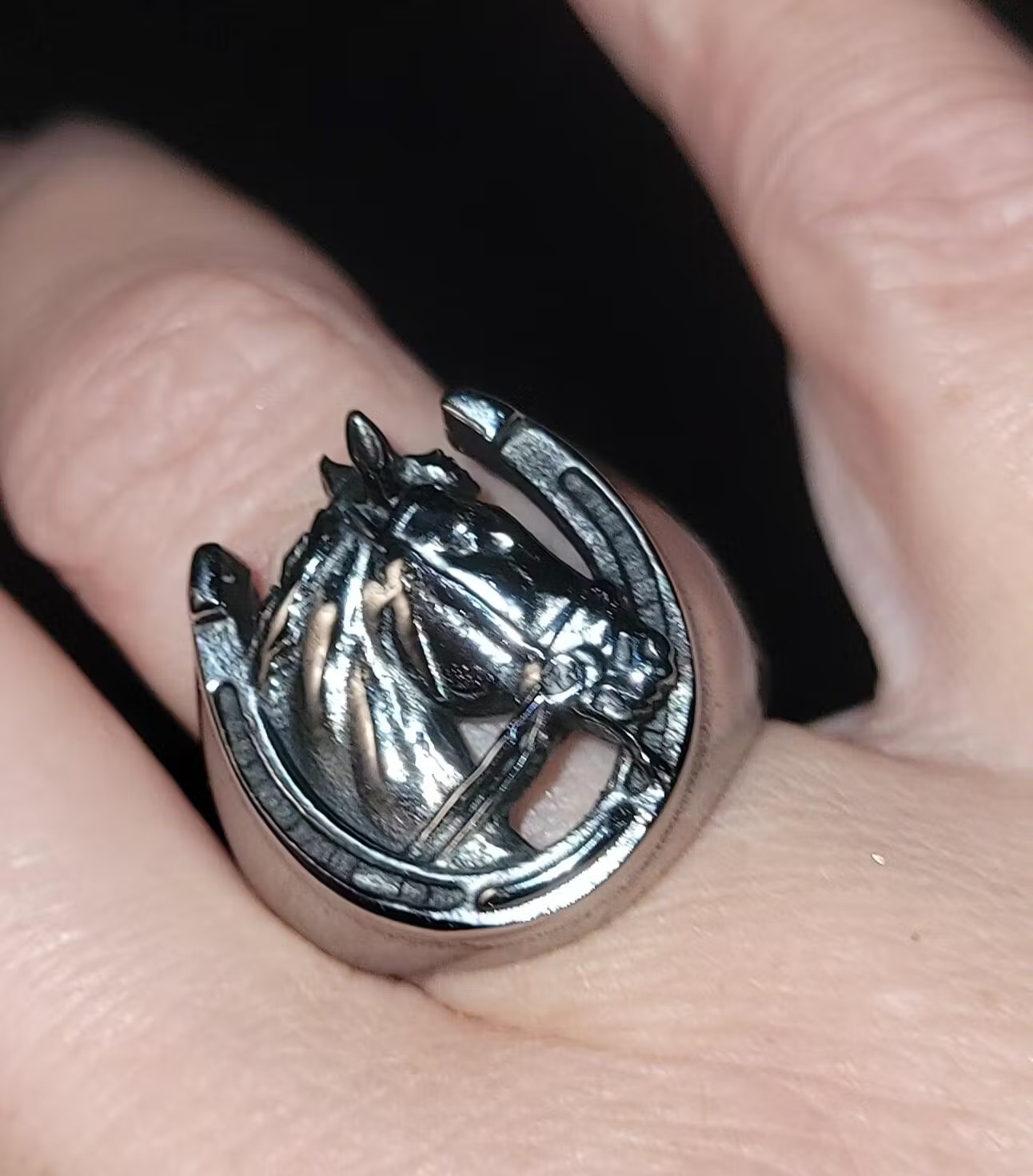 Lucky Horseshoe Horse Head Ring