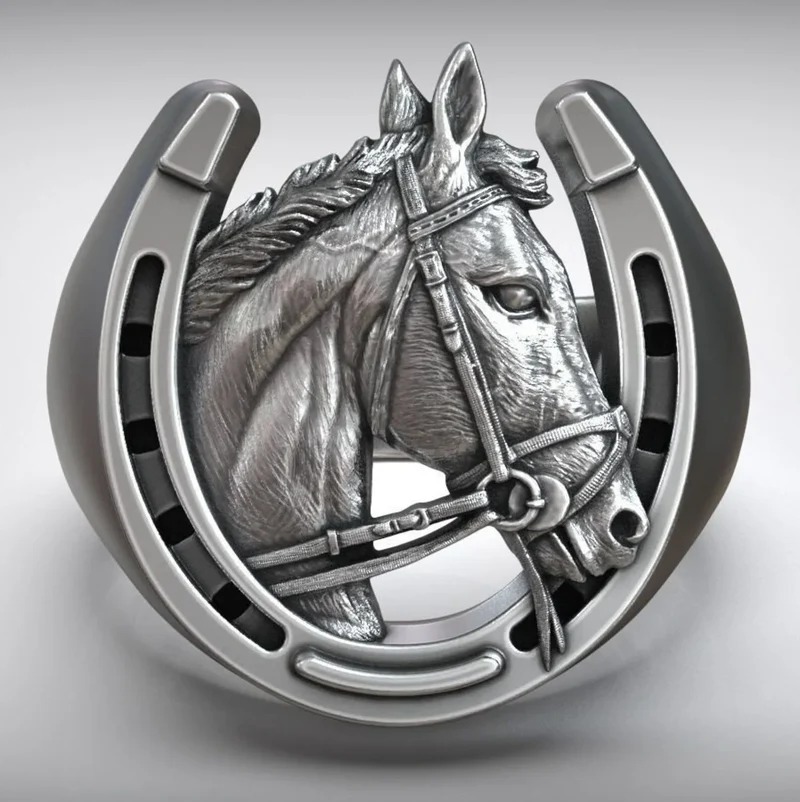 Lucky Horseshoe Horse Head Ring