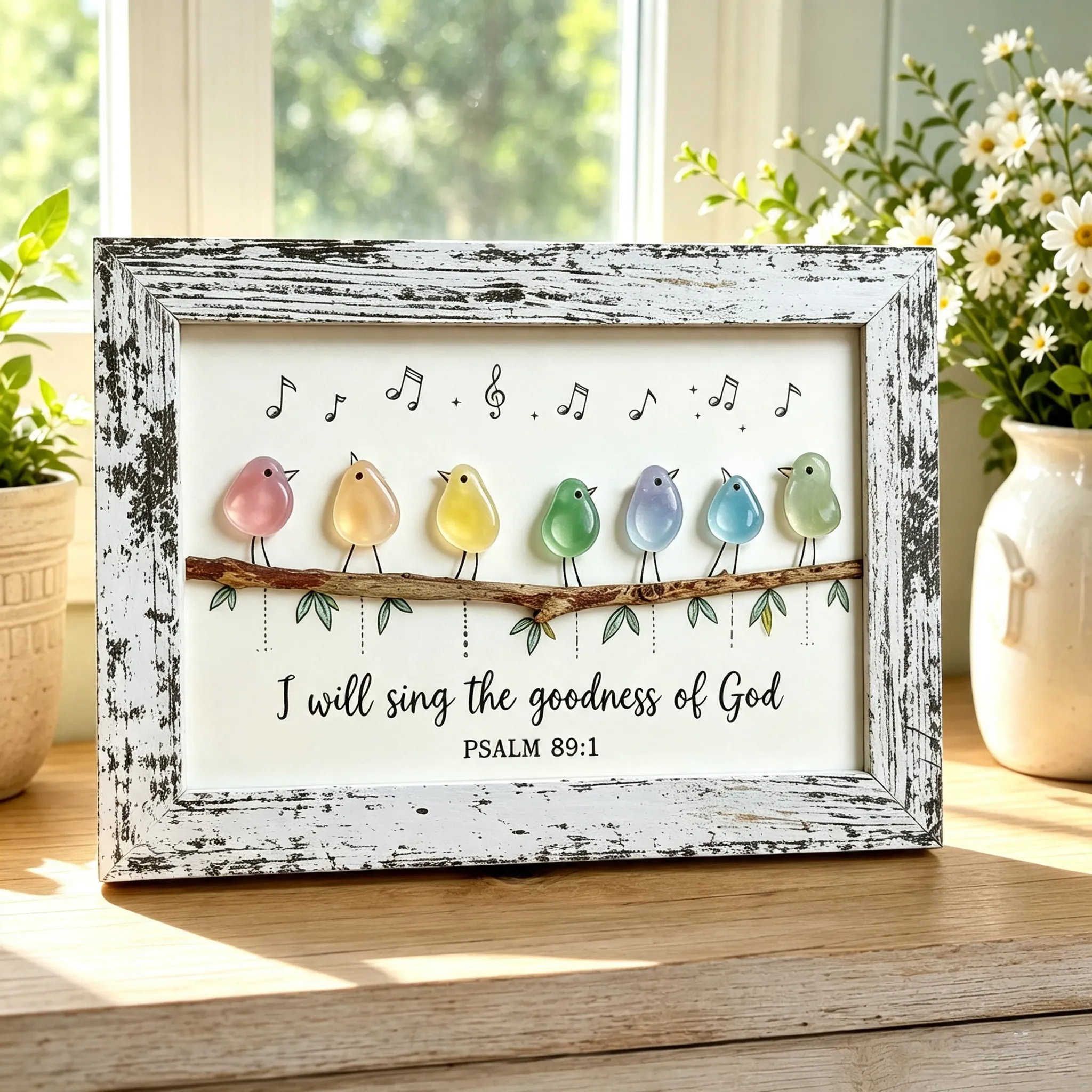 Christian Sea Glass Bird Art