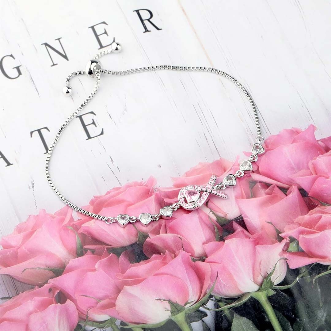Breast Cancer Awareness-Pink Ribbon Heart Adjustable Bracelet