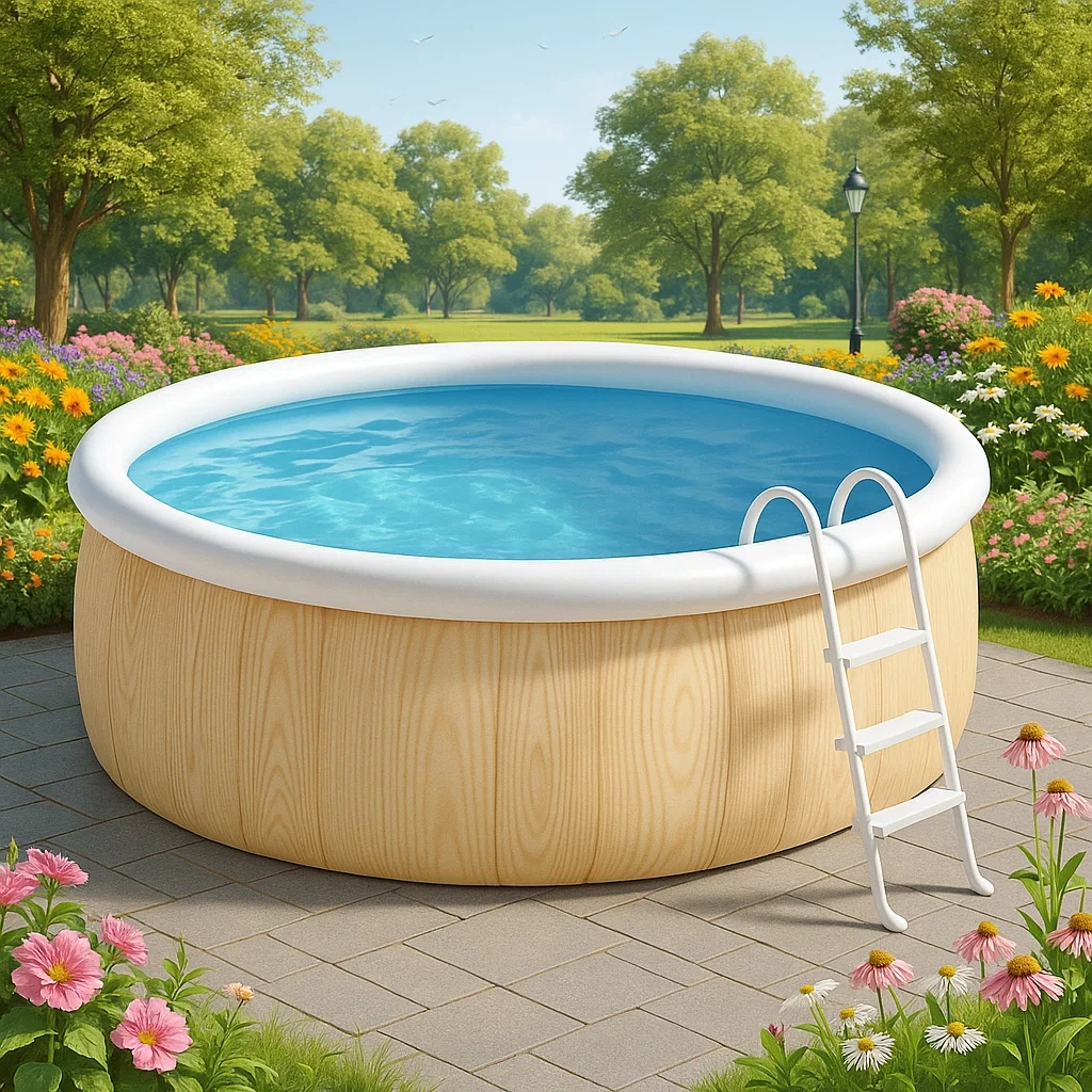 Piscine autoportée ronde avec échelle et filtre à cartouche bois clair/blanc 305x305x88 cm PsGcCTyy14QT-Meuzen