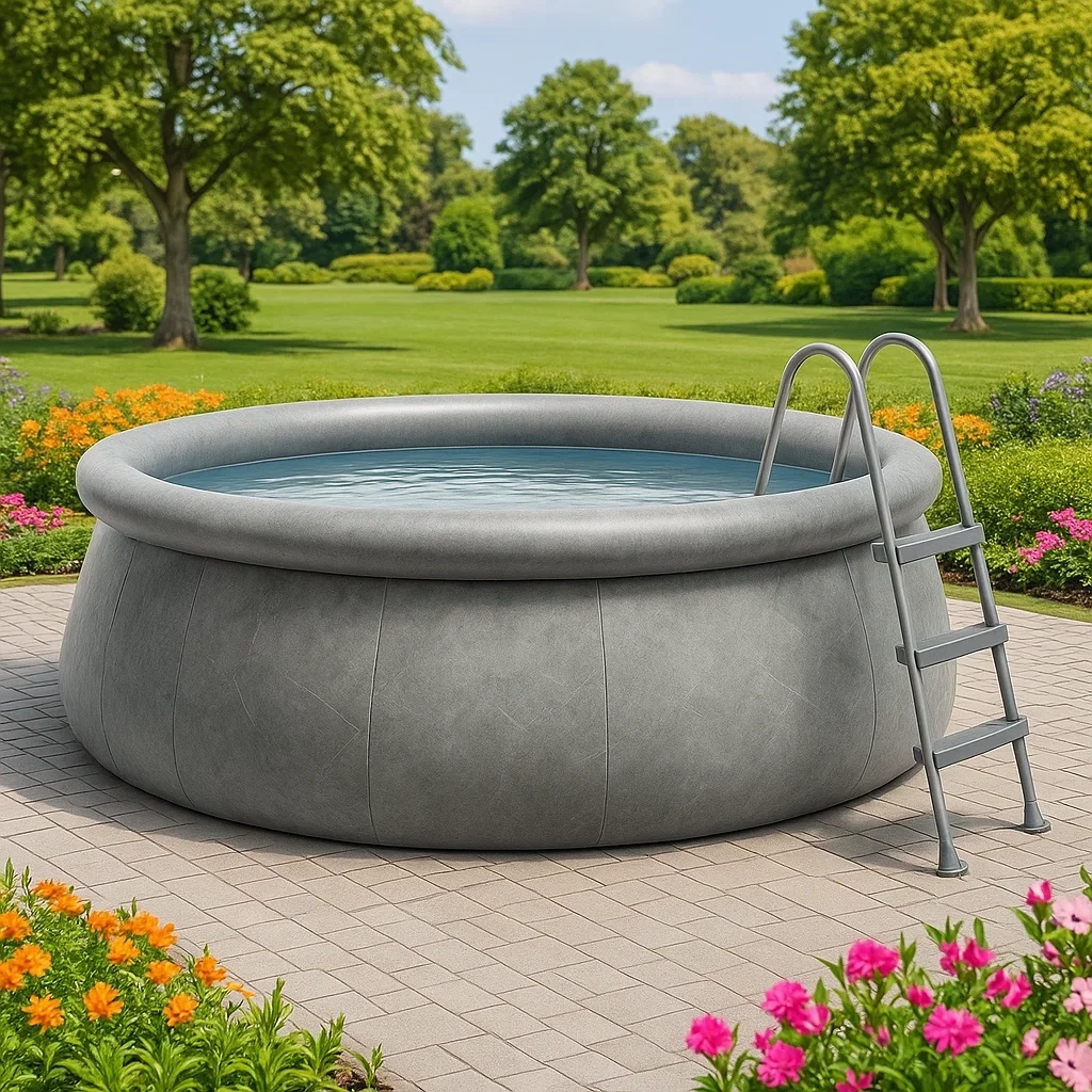 Piscine autoportée gris 366x366x122 cm avec échelle avec filtre à cartouche eFZVZBBY19im-Meuzen