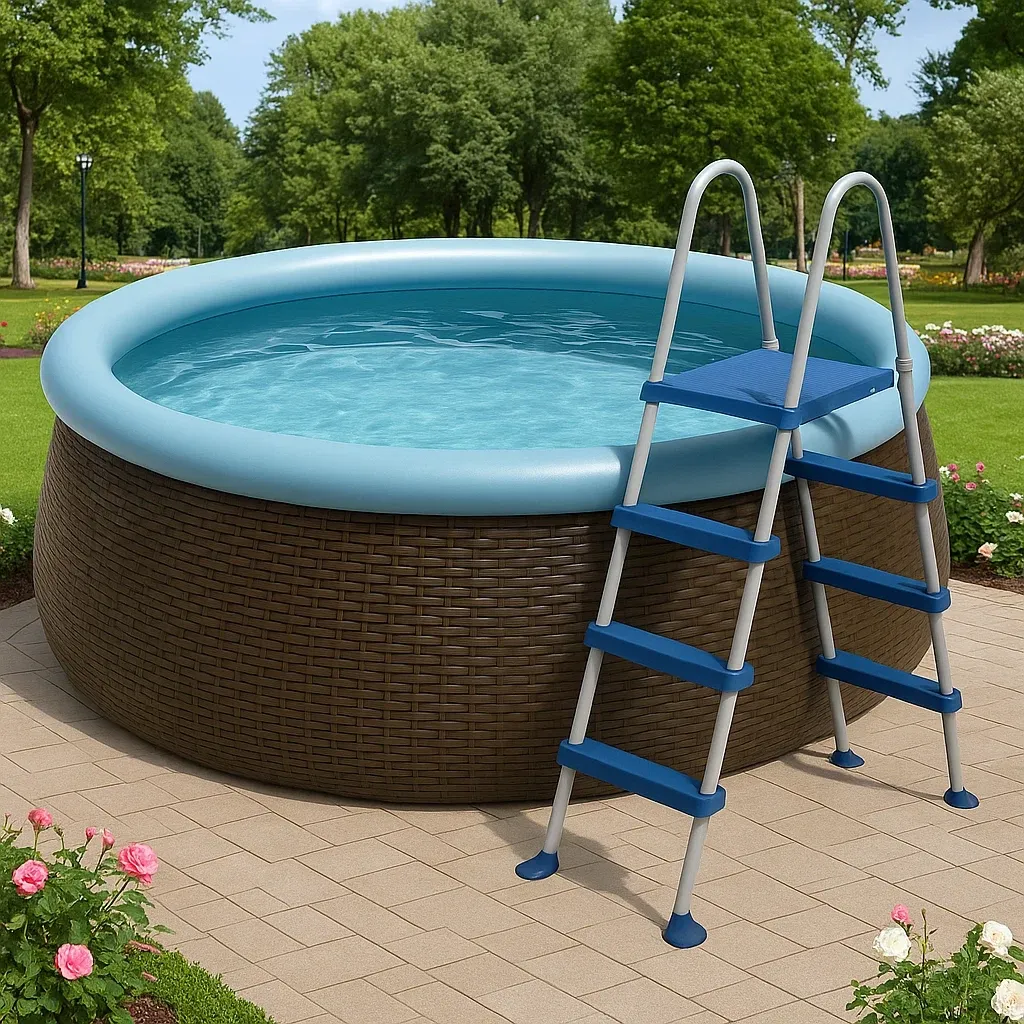 Piscine autoportée marron/bleu clair 366x366x76 cm avec échelle et filtre à cartouche WoDjnaQF21XI-Meuzen