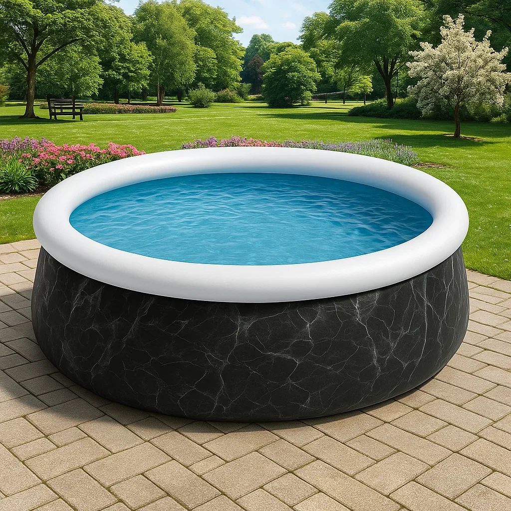 Piscine autoportée noir/blanc 366x366x122 cm avec échelle avec filtre à cartouche rnDAyoNe25uL-Meuzen