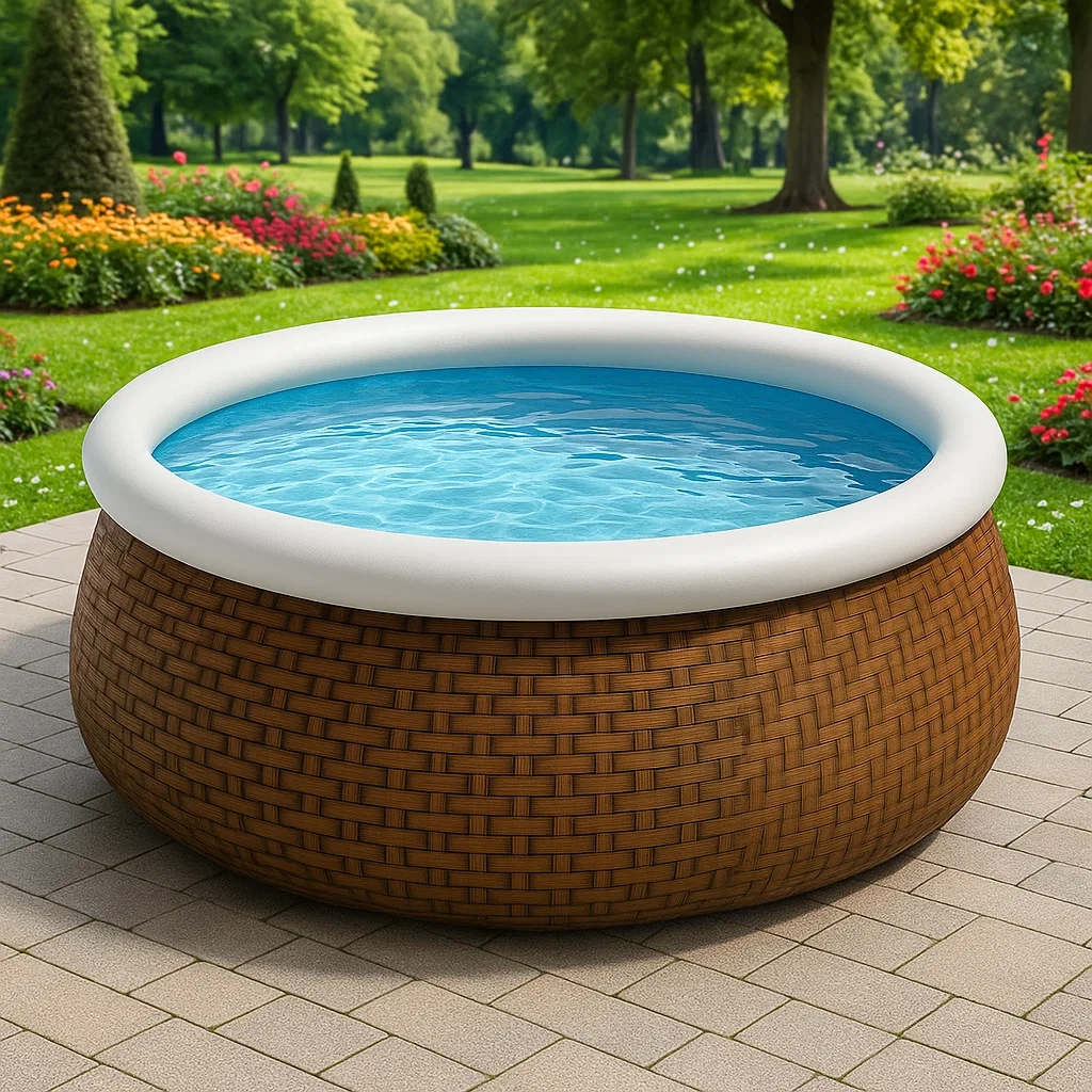 Piscine autoportée 472x472x104 cm, couleur tissée marron / blanc, avec échelle, avec filtre SGSBWPIP29qE-Meuzen