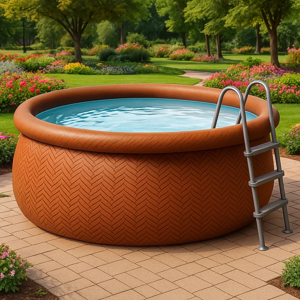 Piscine autoportée ronde avec échelle et filtre à sable rouge brique 315x315x92 cm KasqdAtu32pL-Meuzen