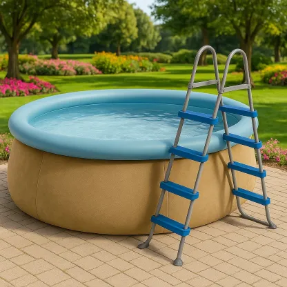 Piscine autoportée beige/bleu clair 366x366x76 cm avec échelle et filtre à cartouche tHGZFQSy33hB-Meuzen