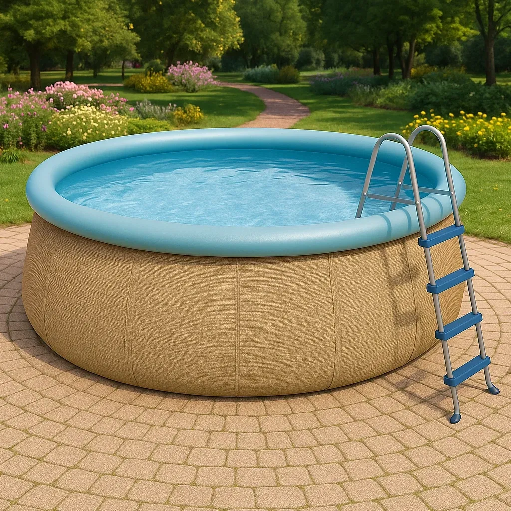 Piscine autoportée beige/bleu clair 366x366x122 cm avec échelle avec filtre à cartouche UeTaNwMd37op-Meuzen