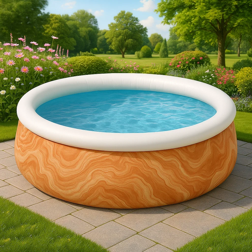 Piscine autoportée ronde avec échelle et filtre à cartouche marbré orange/blanc 300x300x88 cm kBTTpdMl38QN-Meuzen