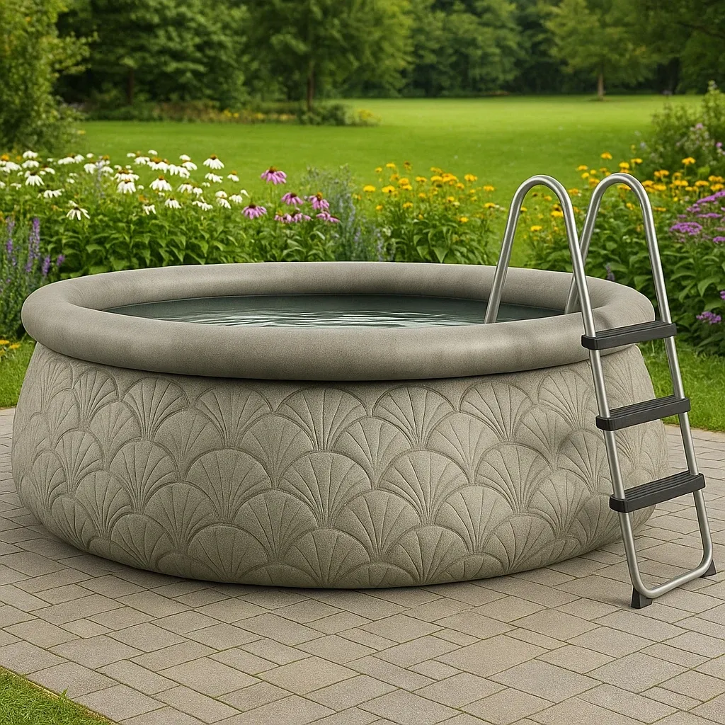 Piscine autoportée 472x472x104 cm, couleur tissée gris, avec échelle, avec filtre TAPreeKI41XQ-Meuzen