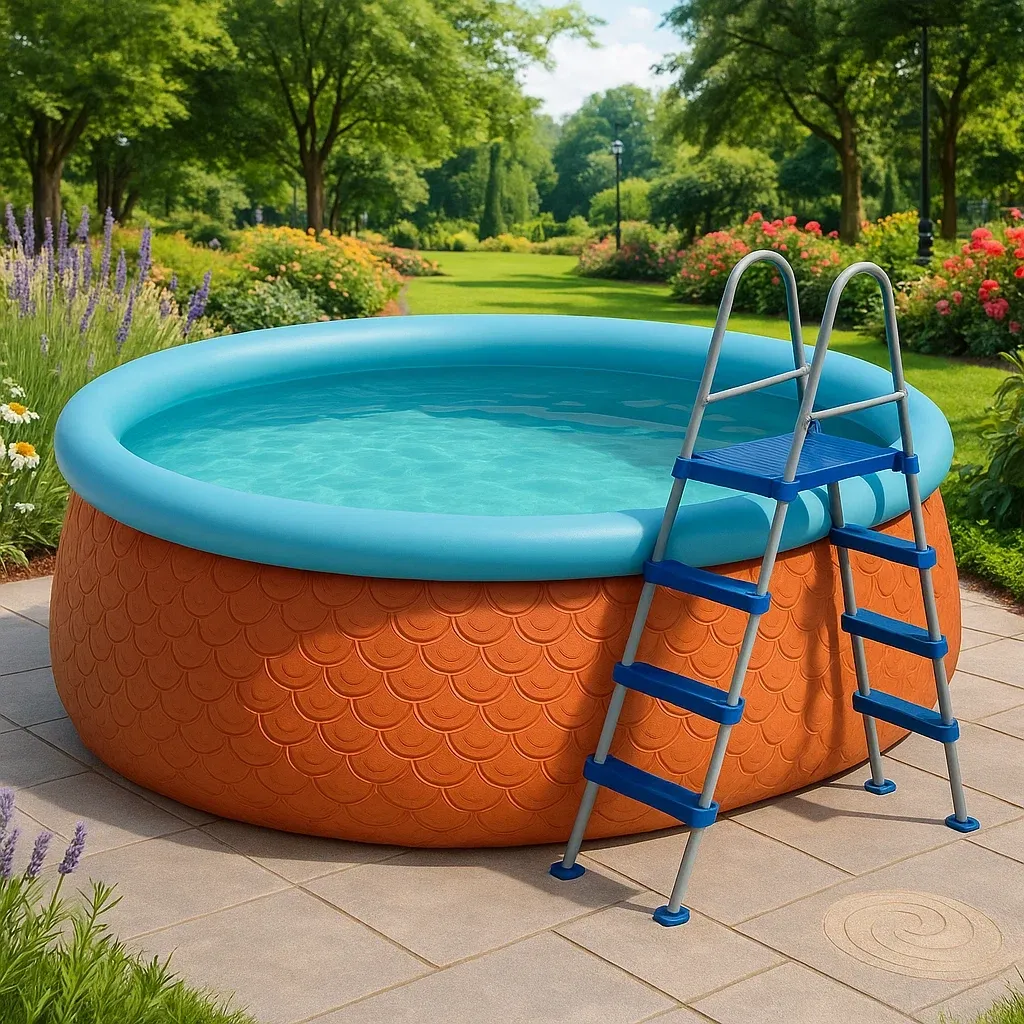 Piscine autoportée orange/bleu 300x300x76 cm avec échelle et filtre à cartouche XCiRtzWN42uJ-Meuzen