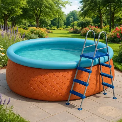 Piscine autoportée orange/bleu 300x300x76 cm avec échelle et filtre à cartouche XCiRtzWN42uJ-Meuzen