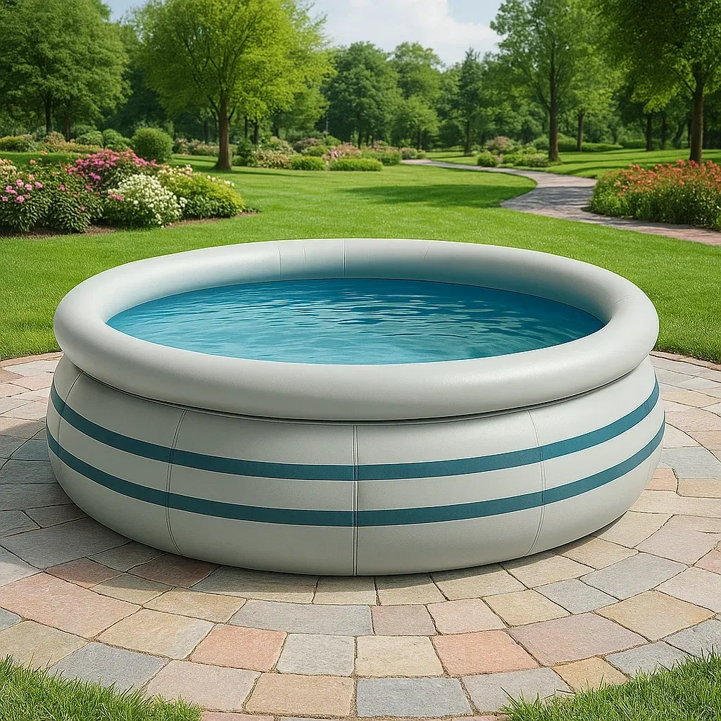 Piscine autoportée ronde avec échelle et filtre à cartouche gris/bleu rayé 295x295x87 cm djKbbMVj50in-Meuzen