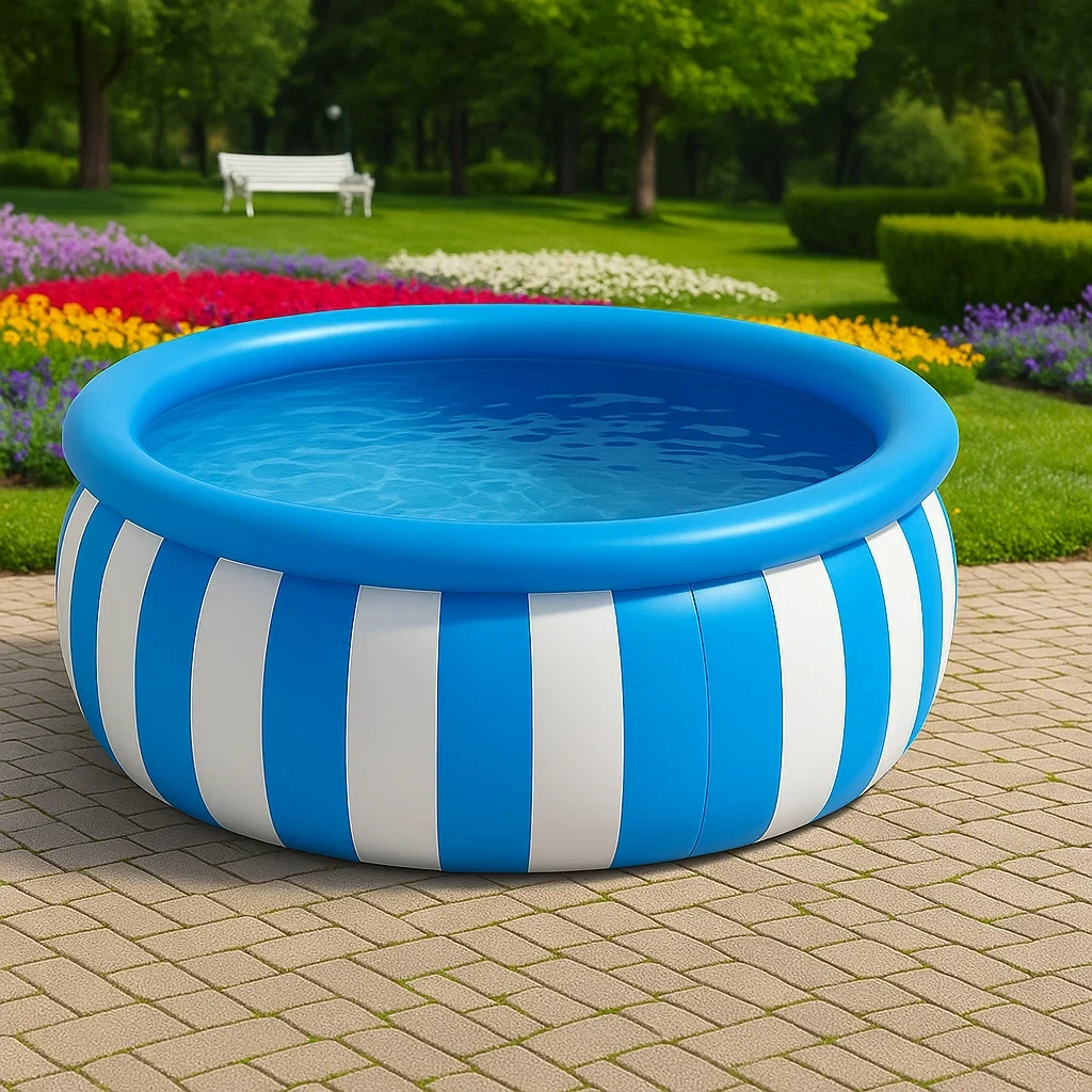 Piscine autoportée ronde avec échelle et filtre à cartouche bleu/blanc rayé 280x280x80 cm qbNtNIjD56NE-Meuzen