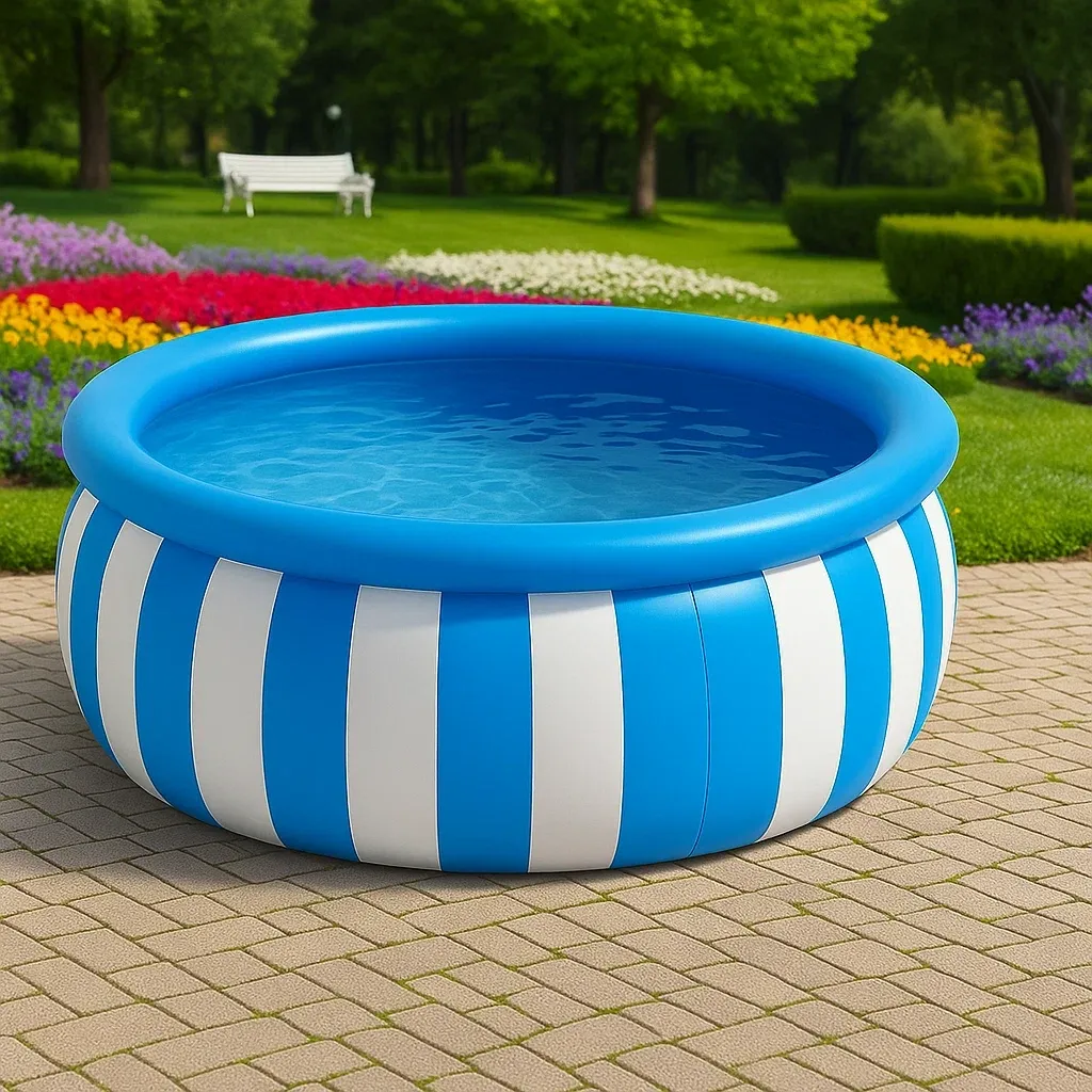 Piscine autoportée ronde avec échelle et filtre à cartouche bleu/blanc rayé 280x280x80 cm qbNtNIjD56NE-Meuzen