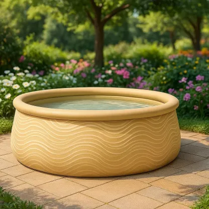 Piscine autoportée beige ondulé 366x366x122 cm avec échelle avec filtre à cartouche WrVTrpgN79dj-Meuzen