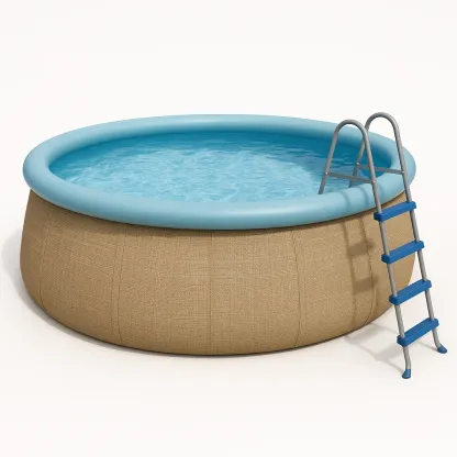 Piscine autoportée beige/bleu clair 366x366x122 cm avec échelle avec filtre à cartouche UeTaNwMd37op-Meuzen