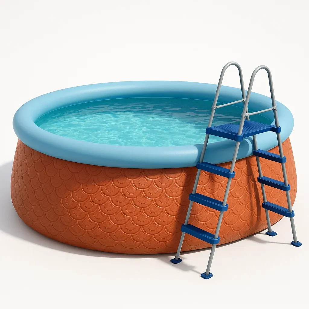 Piscine autoportée orange/bleu 300x300x76 cm avec échelle et filtre à cartouche XCiRtzWN42uJ-Meuzen