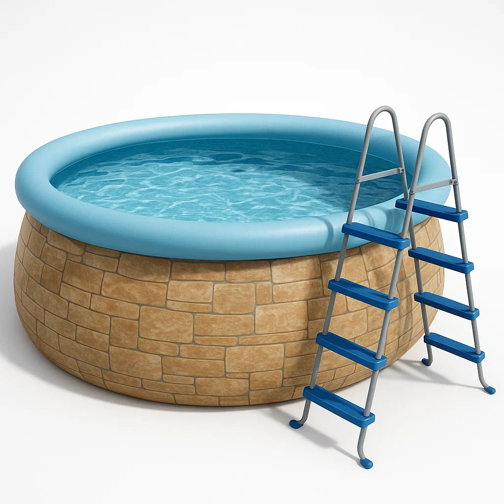 Piscine autoportée pierre/bleu clair 366x366x76 cm avec échelle et filtre à cartouche DNWwDgJMQ9uM-Meuzen