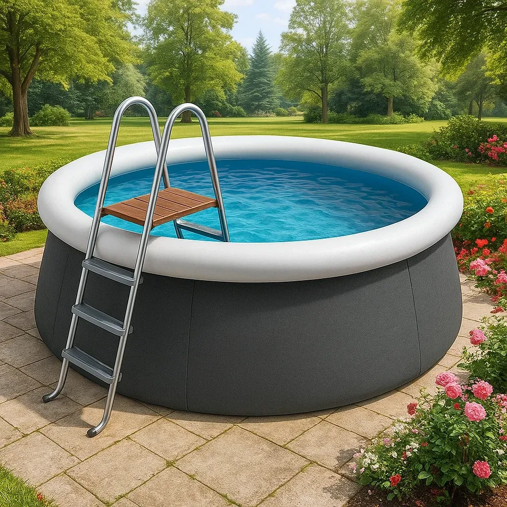 Piscine autoportée ronde avec échelle et filtre cartouche gris/blanc 310x310x95 cm vPKJECHia2vK-Meuzen