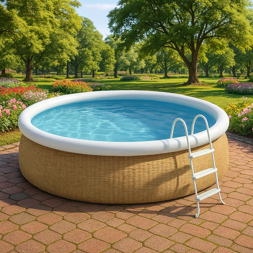 Piscine autoportée 472x472x104 cm, couleur tissée beige / blanc, avec échelle, avec filtre EDNWwBuXY5uL-Meuzen