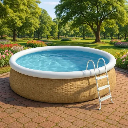 Piscine autoportée 472x472x104 cm, couleur tissée beige / blanc, avec échelle, avec filtre EDNWwBuXY5uL-Meuzen