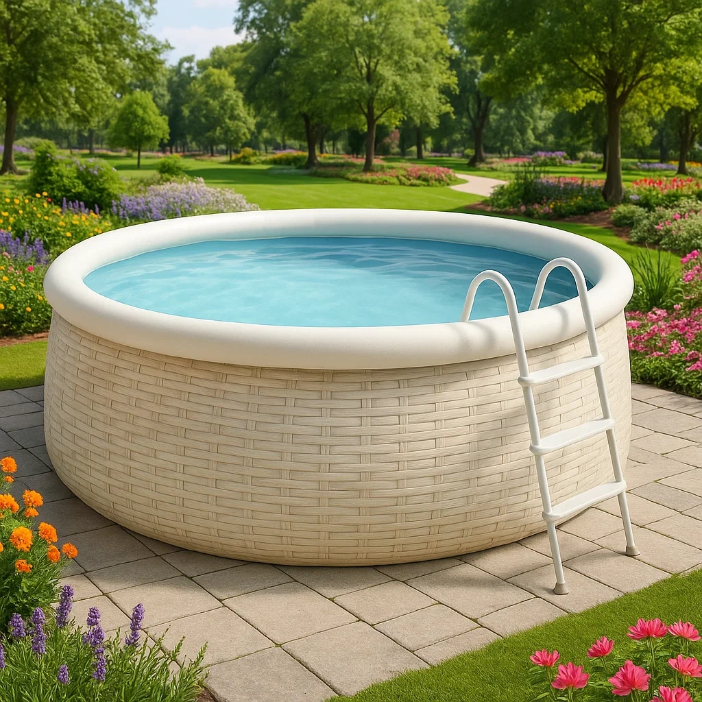 Piscine autoportée 472x472x104 cm, couleur tissée blanche / blanc, avec échelle, avec filtre HgQgMPix11OU-Meuzen