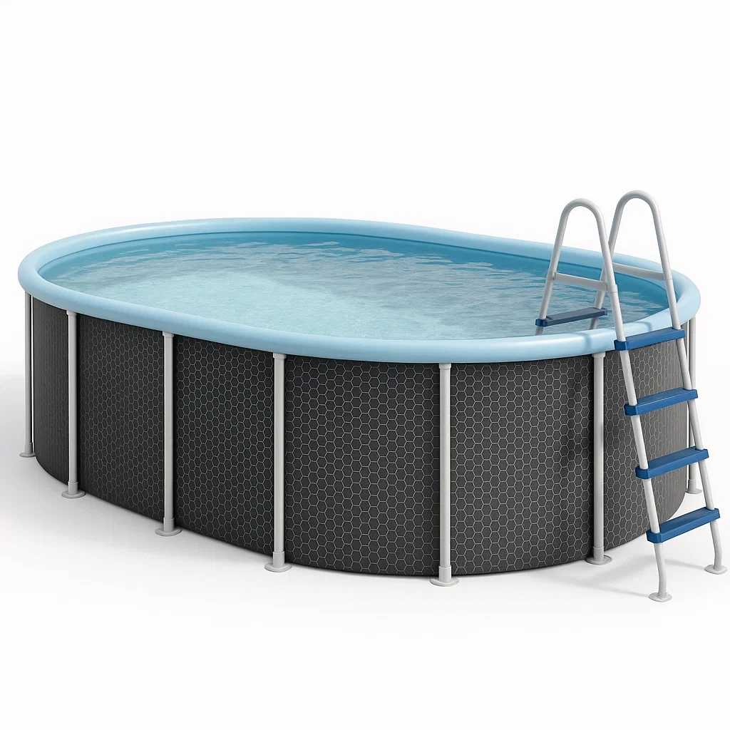 Piscine tubulaire ovale 407x238x97 cm, couleur noir / blanc / bleu clair, avec échelle, avec filtre HMqJuwhf98oX-Meuzen
