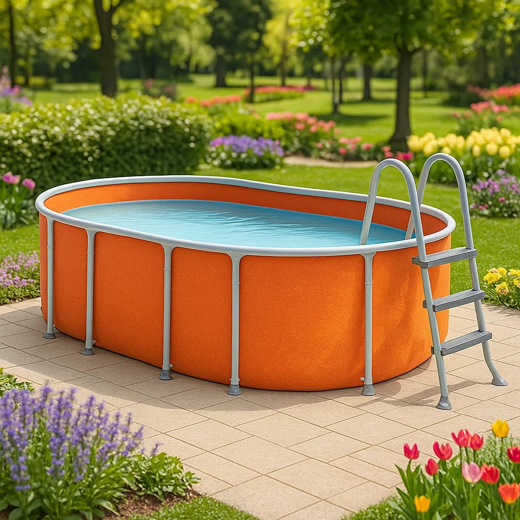 Piscine tubulaire ovale orange 468x275x102 cm avec échelle et filtre à cartouche KBtkSgD131xR-Meuzen