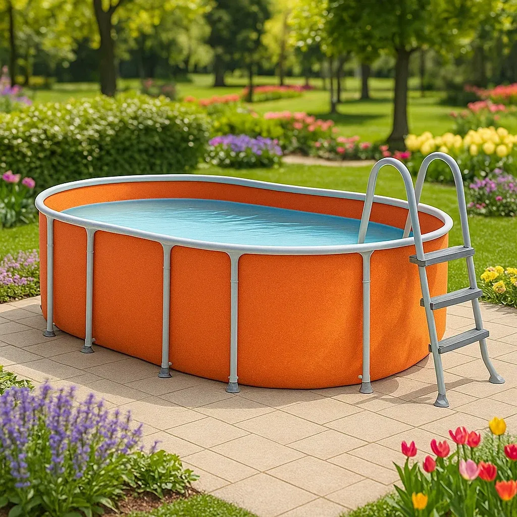 Piscine tubulaire ovale orange 468x275x102 cm avec échelle et filtre à cartouche KBtkSgD131xR-Meuzen