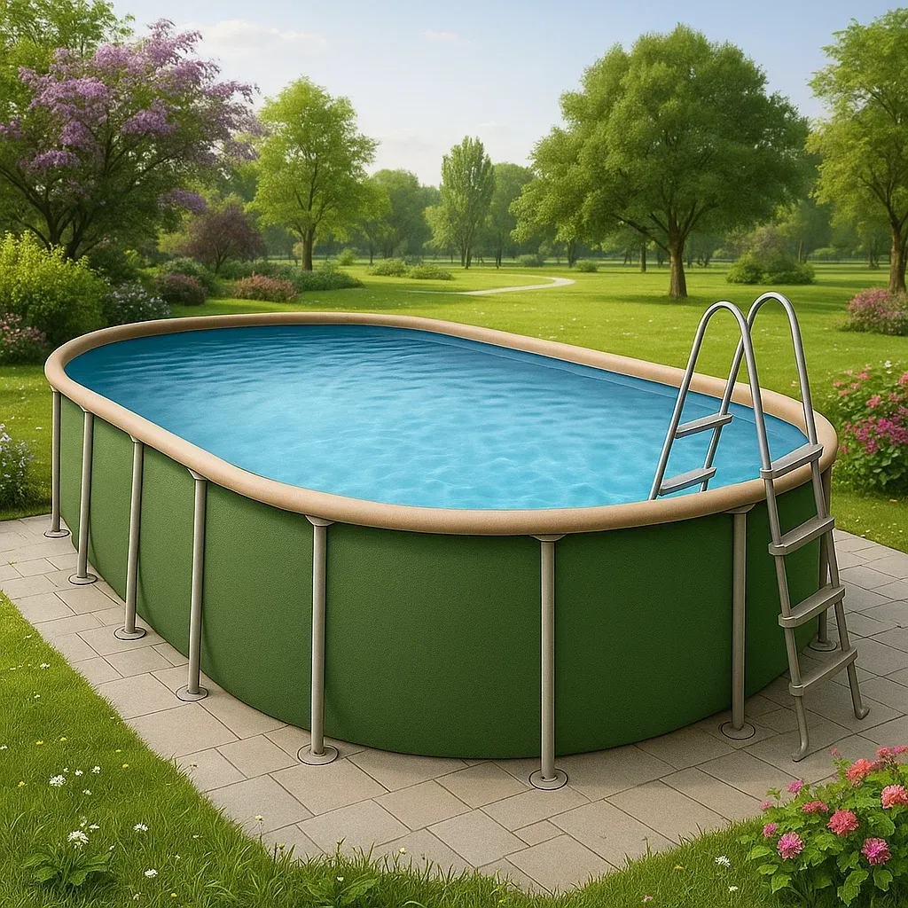 Piscine tubulaire ovale 468x275x102 cm couleur vert/écru avec échelle et filtre mWqQOOR133Bq-Meuzen