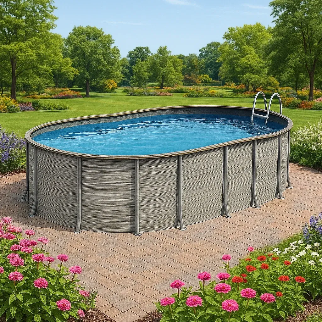 Piscine tubulaire ovale 468x275x102 cm, couleur gris, avec échelle, avec filtre gVSXQqT134LD-Meuzen