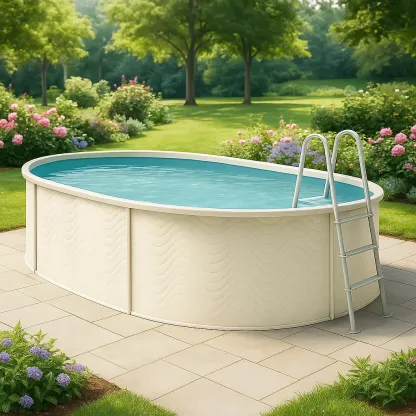 Piscine tubulaire ovale 468x275x102 cm blanc cassé avec échelle avec filtre à sable aKOrwbI136yB-Meuzen