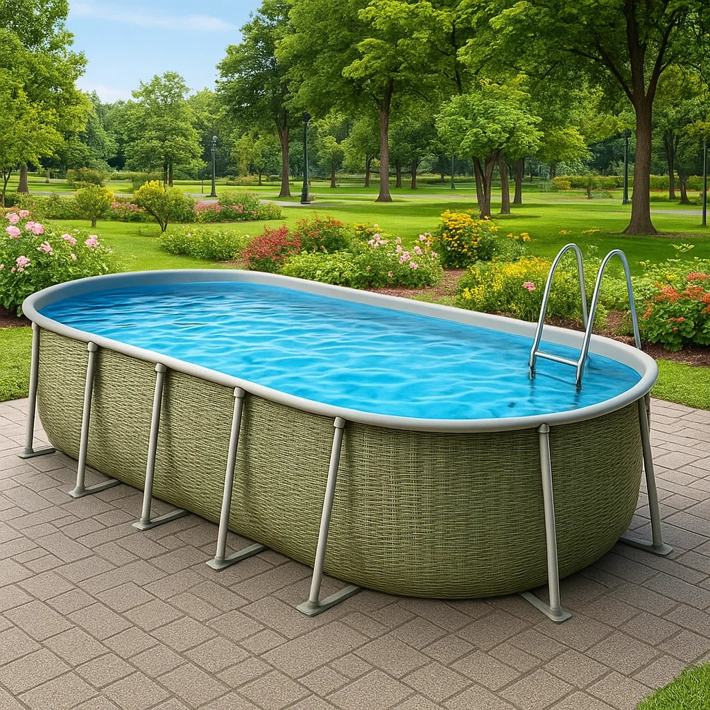 Piscine tubulaire ovale vert/gris 468x275x102 cm avec échelle et filtre qcMoumV138wW-Meuzen