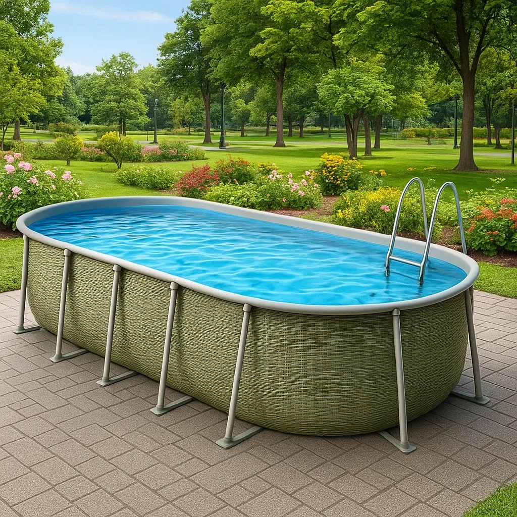 Piscine tubulaire ovale vert/gris 468x275x102 cm avec échelle et filtre qcMoumV138wW-Meuzen