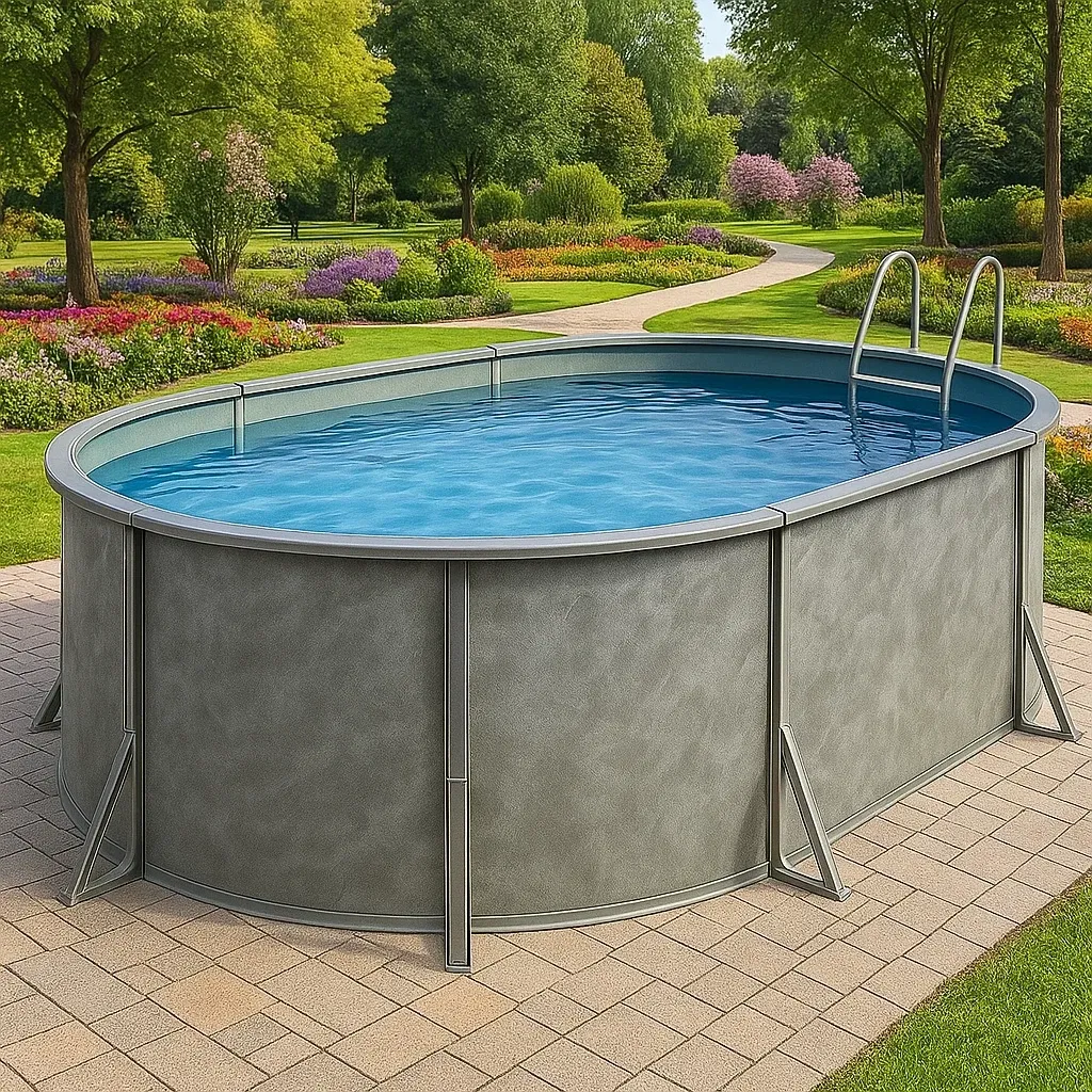 Piscine tubulaire ovale 468x275x102 cm couleur gris avec échelle et filtre hGRvNWf139vV-Meuzen