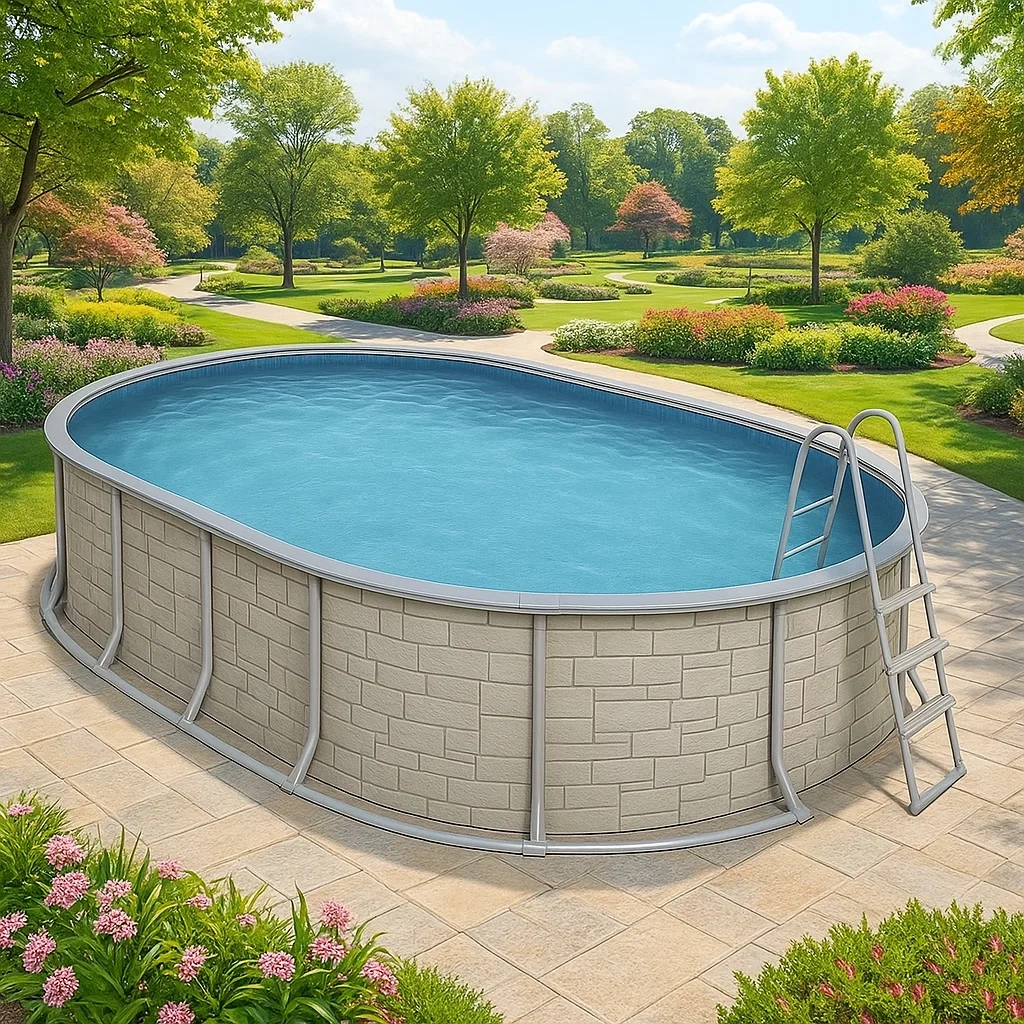 Piscine tubulaire ovale 468x275x102 cm, couleur grise avec échelle, avec filtre lZonOvX140HW-Meuzen