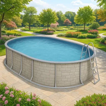 Piscine tubulaire ovale 468x275x102 cm, couleur grise avec échelle, avec filtre lZonOvX140HW-Meuzen