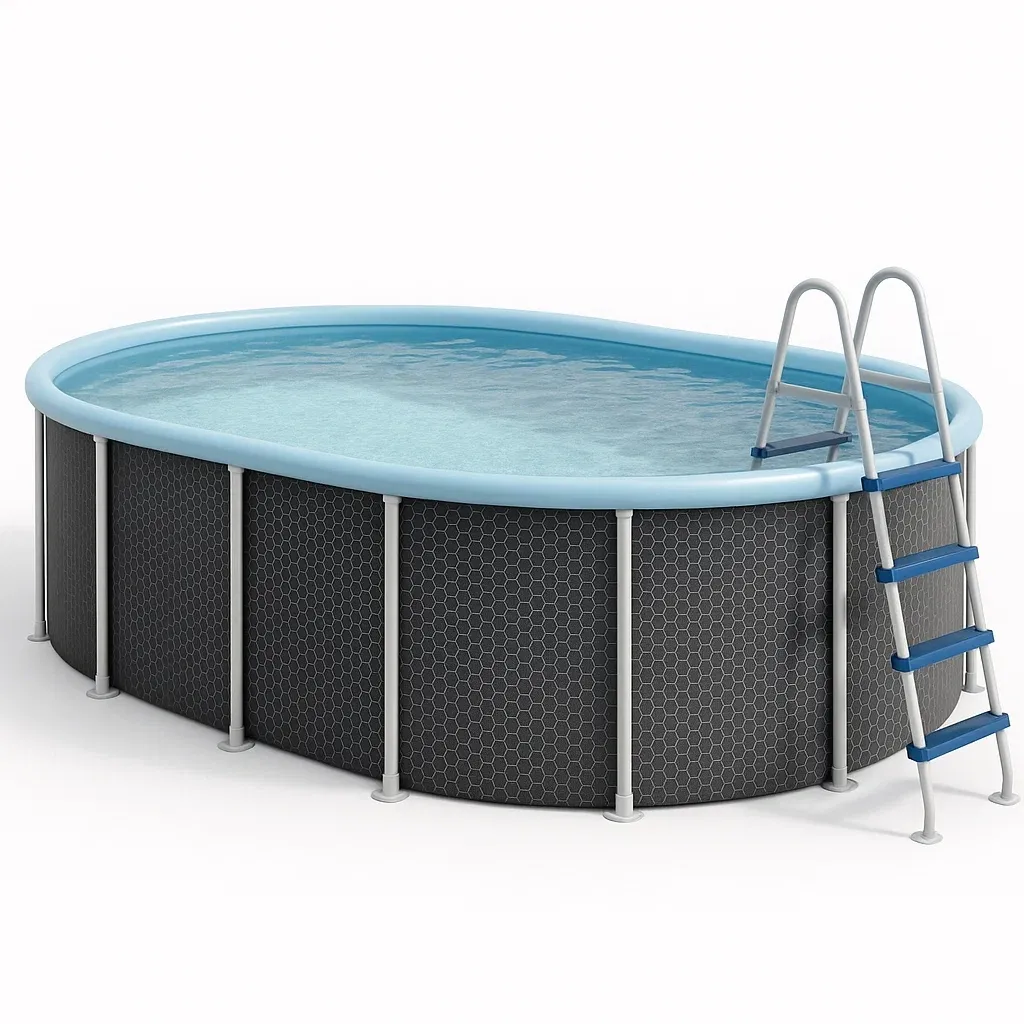 Piscine tubulaire ovale 407x238x97 cm, couleur noir / blanc / bleu clair, avec échelle, avec filtre HMqJuwhf98oX-Meuzen